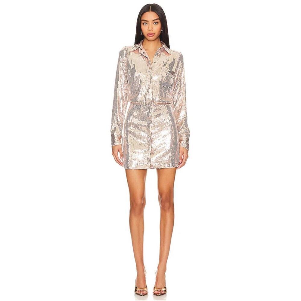 Free People Sophie Sequin Mini Dress in Champagne Size XS